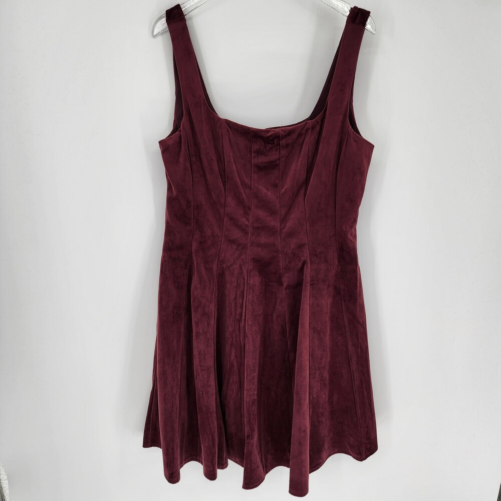 Sam Edelman Size 6 Bordeaux Burgundy Velvet Square Neck Fit & Flare Mini Dress